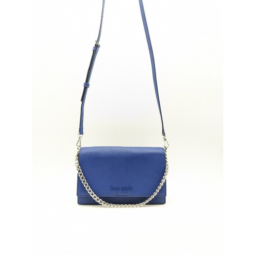 KATE SPADE saffiano leather chain link detail small crossbody bag - Royal blue